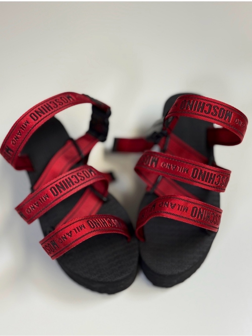 MOSCHINO| Authentic Black Sandals with Red Straps